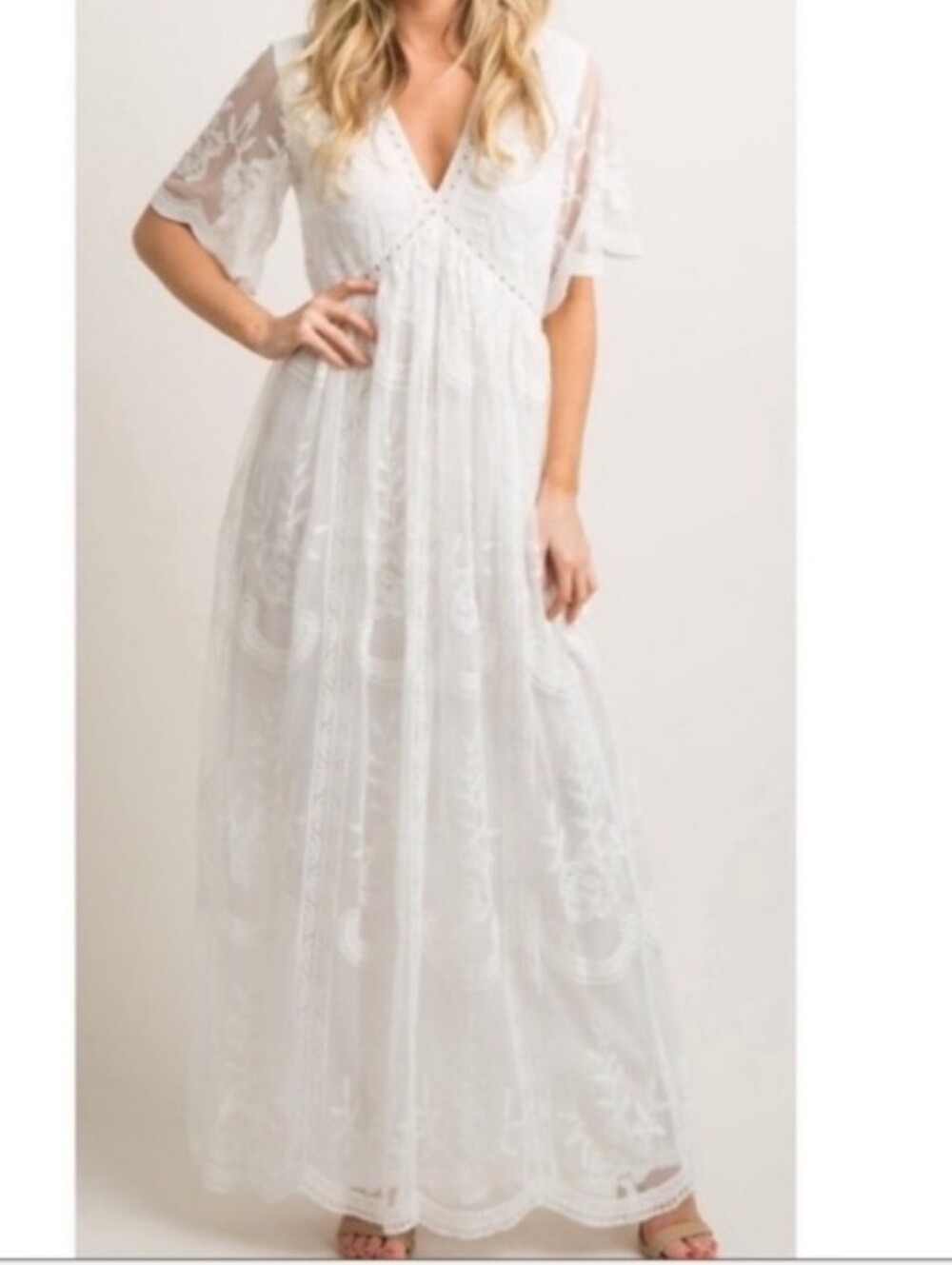 PinkBlush White Lace Mesh Overlay Maxi Dress Size Large Wedding Baby Shower